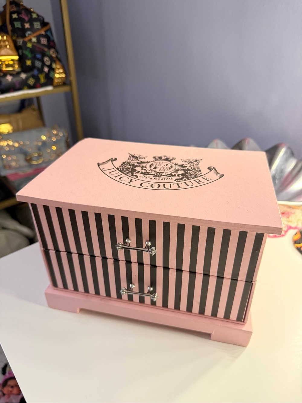 Rare Vintage Juicy Couture Pink Black Striped Jewelry Box Organizer
